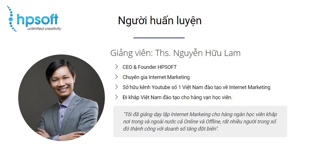 Nguyễn Hữu Lam - Chuyên gia đào tạo Marketing Online trên khắp 63 tỉnh thành - HPSOFT Ninh Thuận