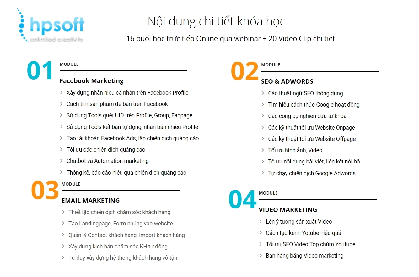 Nội dung chi tiết Khóa học đào tạo Internet Marketing của Nguyễn Hữu Lam - HPSOFT Ninh Thuận